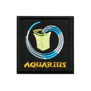 Aquarius Zodiac Iron-On Patch - Embroidered Astrology Water Bearer Applique - Picture 1 of 2