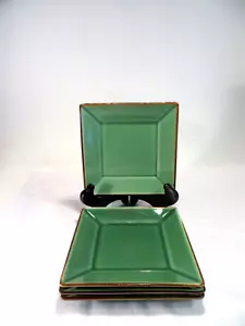 (4) Pottery Barn Asian Square Sushi Egg Roll Plates Green Jade 6" Japan - Picture 1 of 8