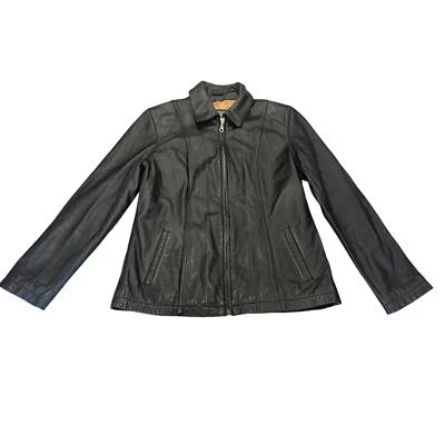Chaqueta de cuero para mujer Wilsons mediana negra cremallera completa acolchada forro cachemir moto Foto 1 de 4