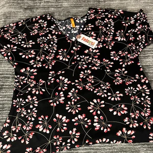 Womens X Large Shirt Floral V-Neck Short Sleeve Top Casual Loose Blouse New - Picture 1 of 14