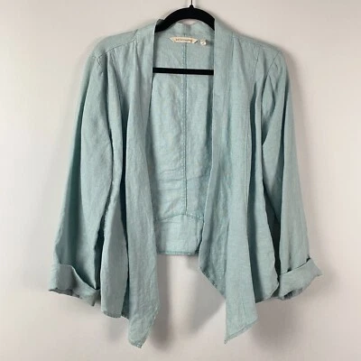 Jaqueta Soft Surroundings Linho Frente Aberta Tamanho Grande Azul Aqua Verde - Imagem 1 de 4