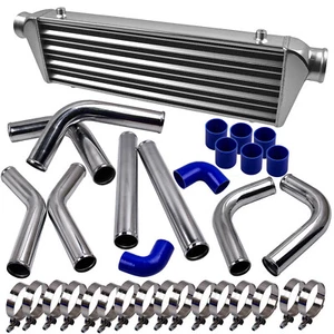 Tubo de aluminio de montaje frontal + intercooler de aleta 27"X7"X2.5" 2.5" y kits de tuberías - Imagen 1 de 11