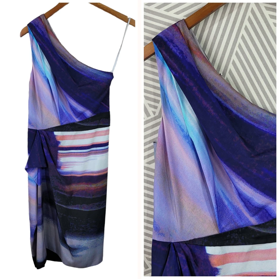 Платье Rachel Roy размер 4 вечернее коктейльное оболочка специальное мероприятие плиссированное синее фиолетовое - Изображение 1 из 4