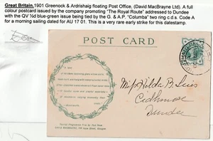 1901 AUG 17 GREENOCK & ARDRISHAIG PACKET COLUMBA DAVID MACBRAYNE ADVERT PPC - Foto 1 di 2