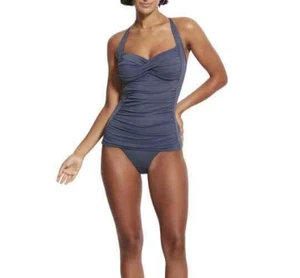 Neu mit Etikett Seafolly Twist Neckholder Trikot Badeanzug Indigoblau Größe US 10 - Bild 1 von 8