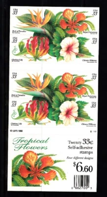 USA BOOKLET SC# 3313B TROPICAL FLOWERS $0.33c.- 20 S.A. MNH - PL# S11111 - Image 1 of 2