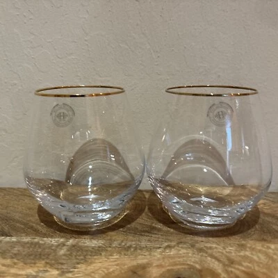 Juego de 2 vasos de cristal transparente Fitz and Floyd Gold Michel antiguos cristalita Foto 1 de 4