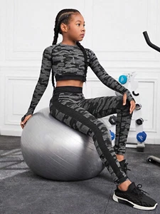 Kids Girls' Long Sleeve Workout Sets with Athletic Leggings Gymnastic Tracksuits - Picture 1 of 6