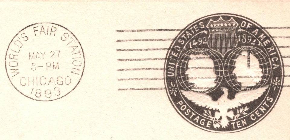 USA Stationery Cover 10c COLUMBUS Chicago *WORLD'S FAIR* 1893 May Machine XU129 - Image 1 of 4