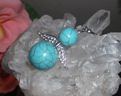 ANHÄNGER TÜRKIS HOWLITH STEIN Perlen - Schutz Engel mit Karabiner - Bild 1 von 2