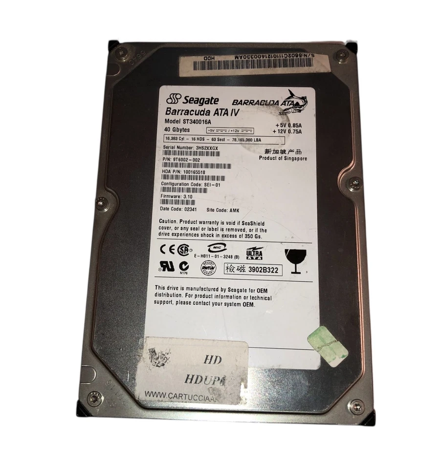 Hard disk ST340016A Seagate Barracuda 40GB 7200RPM ATA-100 2MB Cache 3.5 - Bild 1 von 1
