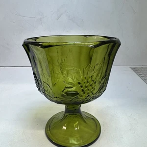 Vintage Indiana / AVO Glass Green Harvest Candy Dish Compote Grapevine Pattern - Picture 1 of 7