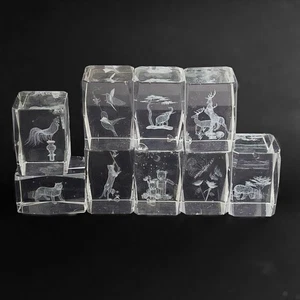 Laser Etched Crystal Glass Cube Paper Weight Holographic 3D Lot of 9 - Picture 1 of 13