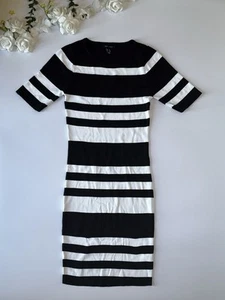 New Look black & white Striped Bodycon knee-length Dress - Size Uk 12 - Picture 1 of 5