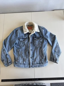 Chaqueta Levis Denim Sherpa Trucker Para Mujer Talla Pequeña S Lavado Med Boho Western Usada - Imagen 1 de 24