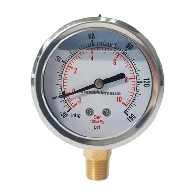 HFS(R) -30 inhg/0/150 psiI Vacuum Pressure Compound Gauge, /4" NPT Lower Mount - Image 1 of 4