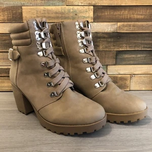 Mia Annamaria Botas Mujer 9 M Tostadas Con Cordones Cremallera Combate Gruesas Moto Tacón Bloque - Imagen 1 de 18