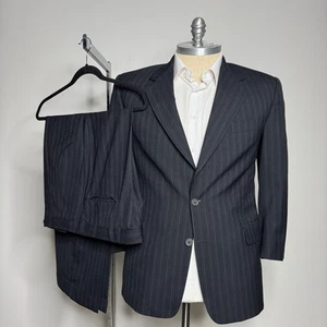 Norman Hilton Mens Pinstripe Two Piece Suit Black 41S 35W - Picture 1 of 12