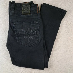 Rock Revival Jeans Herren 36x30 schwarz "Sheen" Straight Denim Dark Wash Nieten Stickerei - Bild 1 von 15