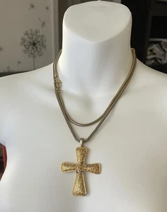 Anne Klein Gold gebürstet Kreuz Halskette Vintage signiert 2 5/8 x 1 5/8 17" Kette - Bild 1 von 18