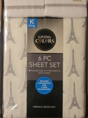Sábanas King Torre Eiffel 6 piezas resistentes a las arrugas colores de vida París Francia Foto 1 de 4