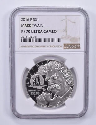 2016-P Mark Twain Commemorative Dollar PF70 UCAM NGC Brown Label - Image 1 of 4
