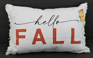 Autumn Decorative Accent Pillow Hello Fall Ivory Applique Fringe 12" x 18" NEW - Picture 1 of 7