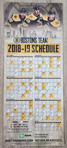 Official 2018-19 Boston Bruins Schedule Magnet Fridge Calendar TD Garden Cover