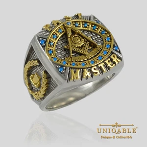 Past Master Freimaurerring Sterlingsilber Freimaurer Gold Pld Freimaurer Größe EINZIGARTIG - Bild 1 von 12