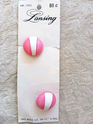 Extravagante Vintage Años 60-70 Lansing Caña Botones Rosa y Blanco Rayas Cúpulas 7/8" Foto 1 de 4