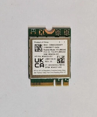 SCHEDA RETE HP REALTEK RTL8852AE WIFI 6 M.2 BLUETOOTH 802.11ax AX 200 NGW 210 - Immagine 1 di 2