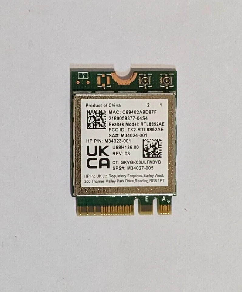 SCHEDA RETE HP REALTEK RTL8852AE WIFI 6 M.2 BLUETOOTH 802.11ax AX 200 NGW 210 - Immagine 1 di 2