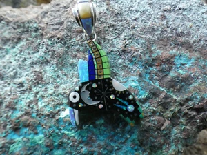 Hummingbird Micro Inlay Gemstone Galaxy Night Sterling Silver 925 Pendant AF3 - Picture 1 of 9