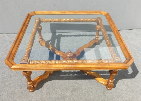 Spanish Style Barley Twist Scalloped Glass Top Coffee Table Unique Oxford Wyman Cover