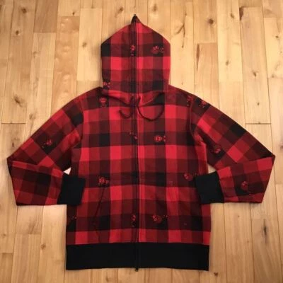 BAPE Check Milo full zip hoodie Red A Bathing Ape Size M - Image 1 of 4