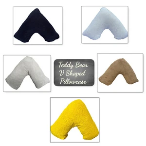 Teddy Bear Fleece V Pillowcase Cover Orthopedic Warm Back Neck Support V Case - Picture 1 of 9