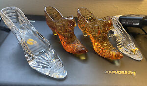 Lot of 4 Glass Shoe / Shoes Lot Hobnail Fenton Cinderella West Germany Bow Etc