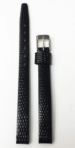 VINTAGE 8MM BLACK GENUINE LEATHER STRAP BAND SILVER TONE BUCKLE LIZARD FRANCE - Picture 1 of 7