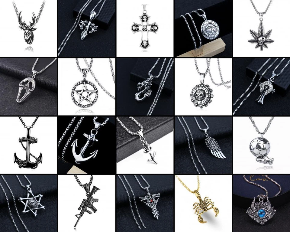 ★TheQ★ Halskette mit Kette Metall Anhänger Damen Herren Schmuck 160 Forms - Bild 1 von 1