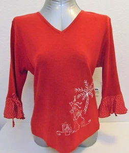 Pine Cove by Sharon Young Women's Top Blouse Red Lace Ruffle Size L - Picture 1 of 5