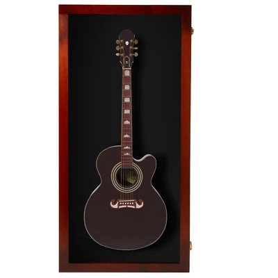 Large Acoustic Cherry Finish Guitar display case Solid hardwood with Locks  - Image 1 of 4