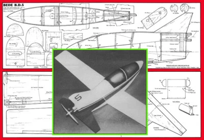 Model Airplane Plans (RC): Bede BD-5 36" Scale Full-Slope or ½A Power  - Image 1 of 4