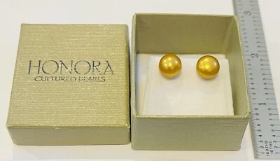 Aretes Honora de perlas doradas de plata de ley de 9 mm en caja Foto 1 de 2