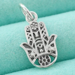 Hamsa Hand Gottes Anhänger echt 925 Sterlingsilber Hand von Fatima katholischer Charm - Bild 1 von 6