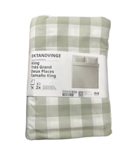 New IKEA EKTANDVINGE King Duvet Pillowcase Gray-Green White/Check 105.854.35 - Picture 1 of 2