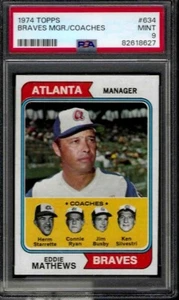 PSA 9 - 1974 Topps #634 Eddie Mathews Atlanta Braves MGR./COACHES HOF - Foto 1 di 2