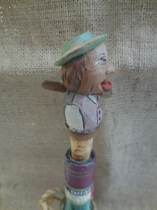 Old  Black Forest Style Bottle Stopper, Wood Carved Mechanical #C23 - Picture 1 of 8