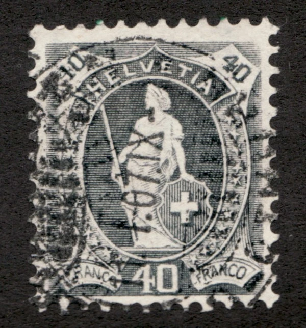 1906 Switzerland Helvetia Sc# 108, pf.11½, Wmk 183, 40¢, Gray. Used Cv$23 - Image 1 of 1