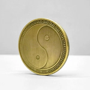 5pc antique bronze taiji gold coin yin-yang dragon phoenix relief ornaments - Picture 1 of 5