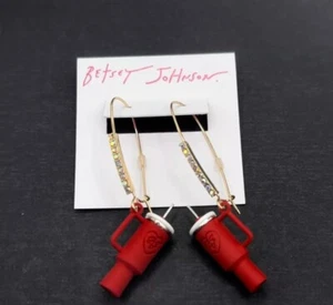 Betsey Johnson "Tumbler Cup" Rot & Gold Ohrhänger mit Glassteinen! - NEU! - Bild 1 von 3